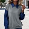 Women's Fashion Color Block Collared Long Sleeve Casual Loose Fit Patchwork Denim Sweatshirt Top