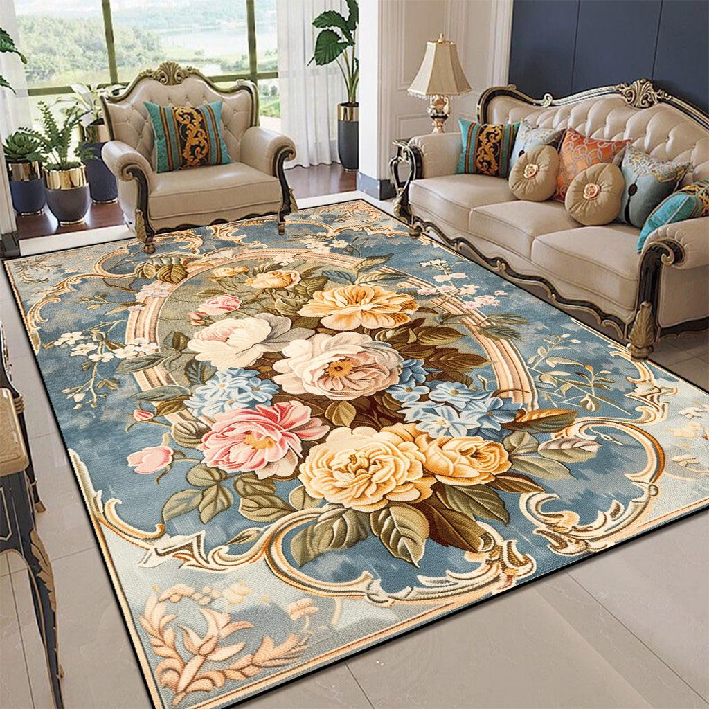 European Carpets Living Room Pastoral Flower Home Rug Large Bedroom Luxury Pattern Floor Mat Washable Non-slip Entryway Door Mat