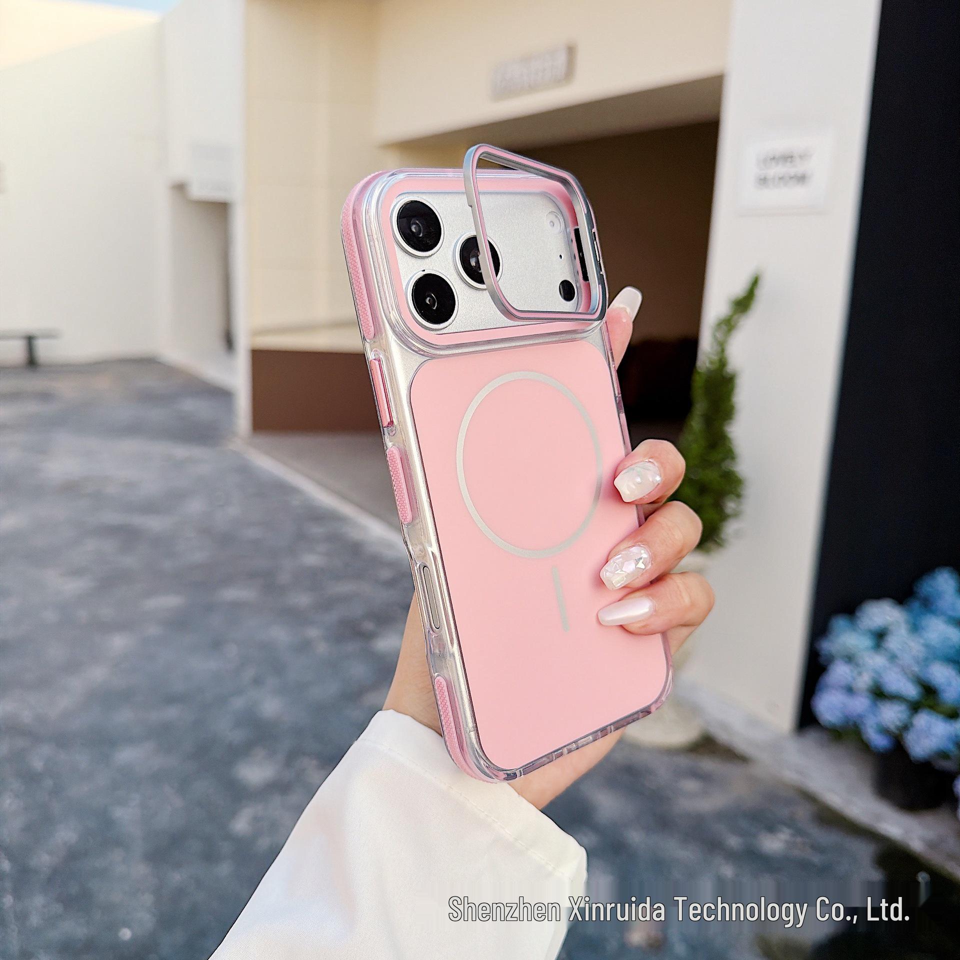 

Matte Magnetic Anti-slip Protective Case for iPhone 17 Pro Max with Lens Holder 17 розовый