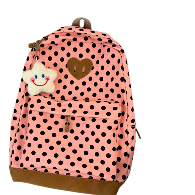 Schoolbag New Korean Retro Polka Dot Backpack Campus Versatile Lightweight High School Student Schoolbag Women's Leisure Travel Backpack