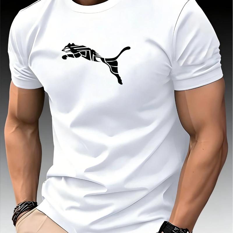 

New Summer Luxury Men s Fashion Fox Leopard Print T-shirt Crewneck Casual Trend Y2K High-end High Quality Fitness Sports T-shirt XS белый