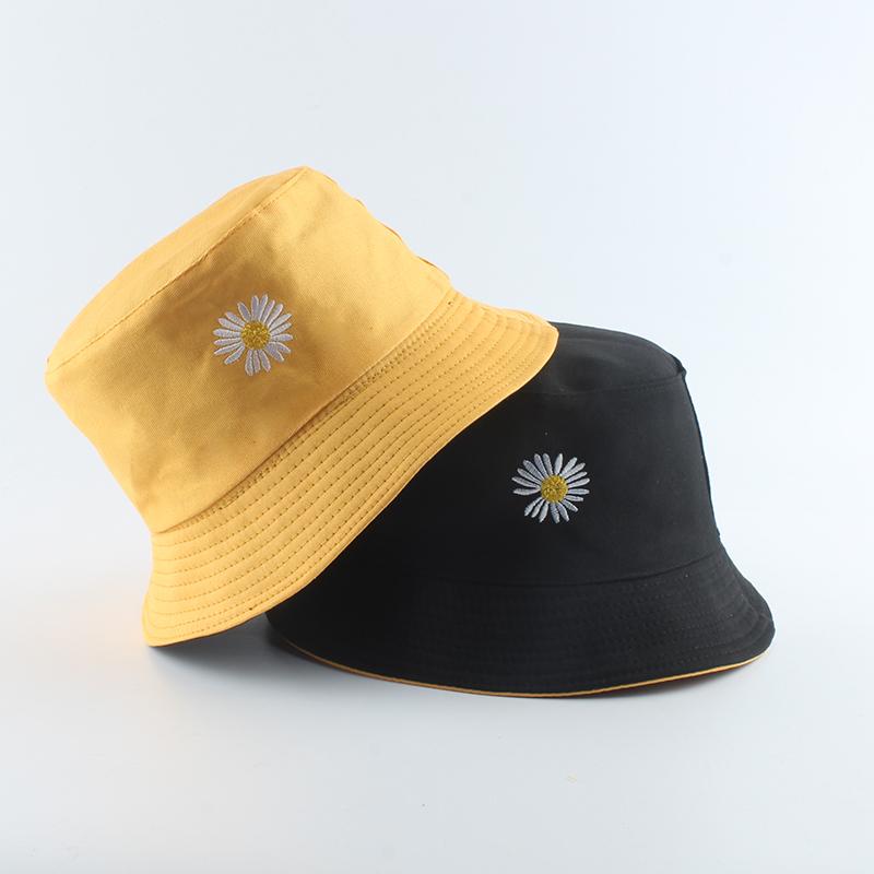 Sommer-Gänseblümchen Eimerhut Damen Mode Baumwolle Strand Sonnenhüte Wende Bob chapeau Femme Blumenhut Fischerhut