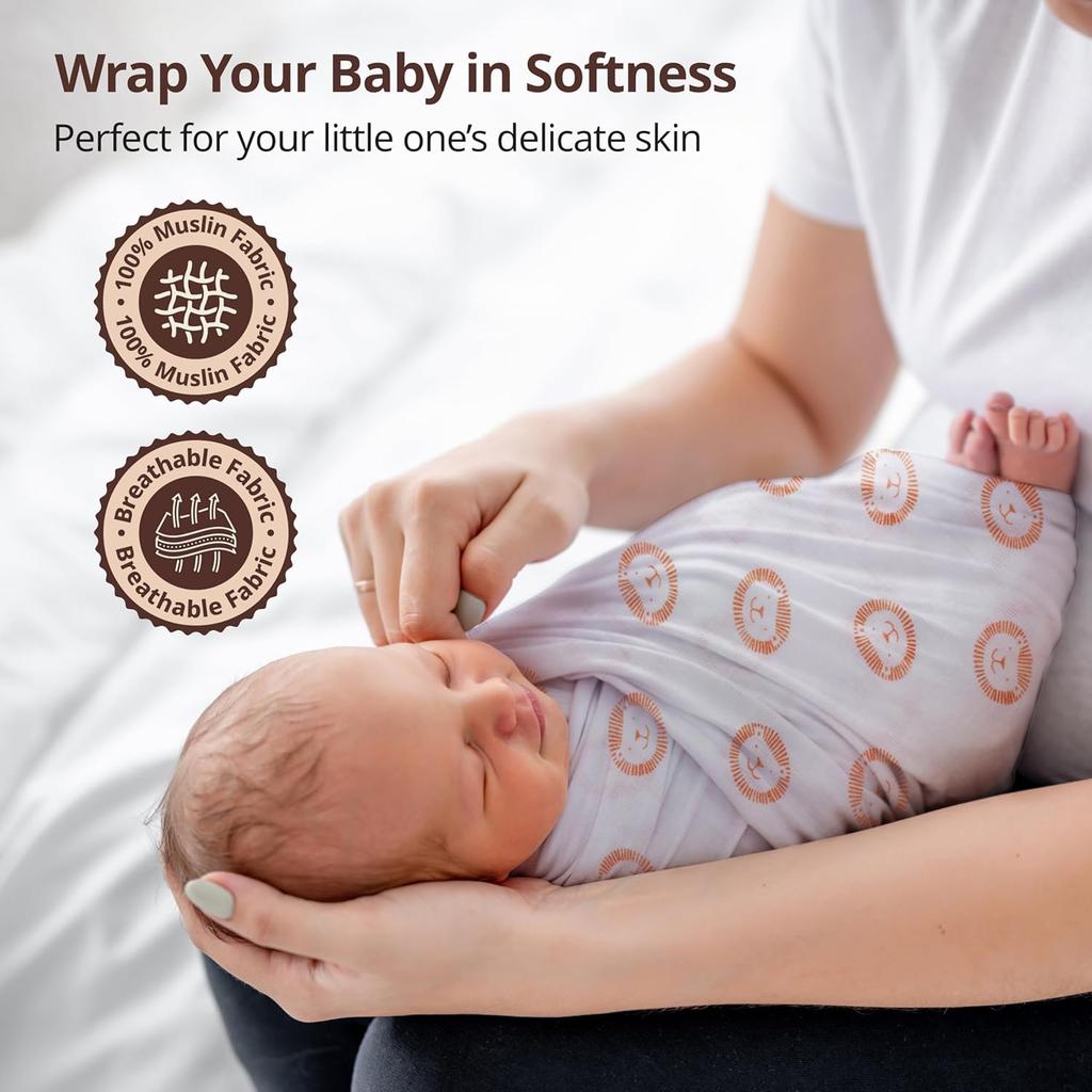 LuvLap 100% Cotton Muslin Baby Swaddle Set, Pack of 3, Breathable Soft Baby Towel Wrap for Newborns, 120cm X 100cm Animals