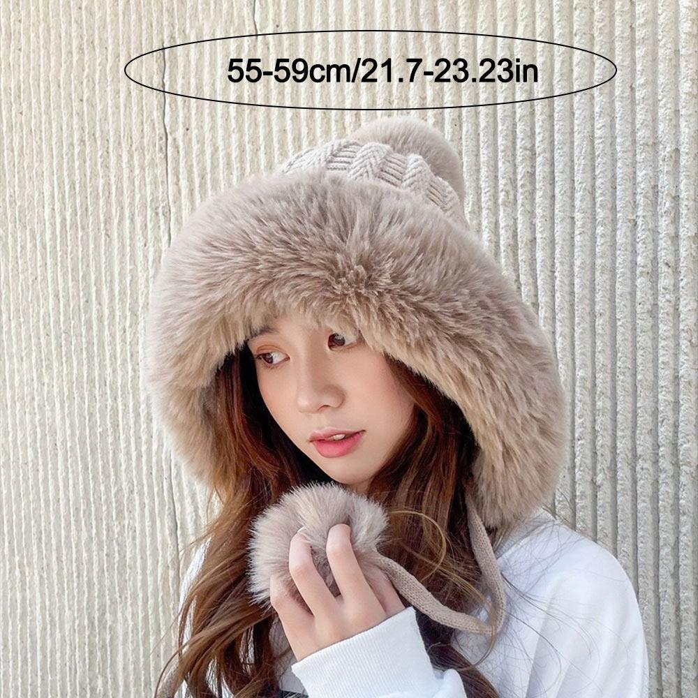 Thickened Beanies Cap Coldproof Ear Protection Hat Fashion Knitted Plush Hat  for Women Girls