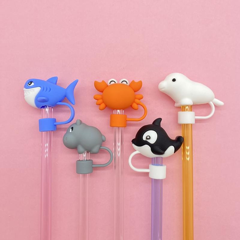 10mm 3D Cute Animals Straw Cover Cap Silicone Dust-Proof Straw Topper Leak-Proof Drinking Dust Cap Cartoon Straw Covers