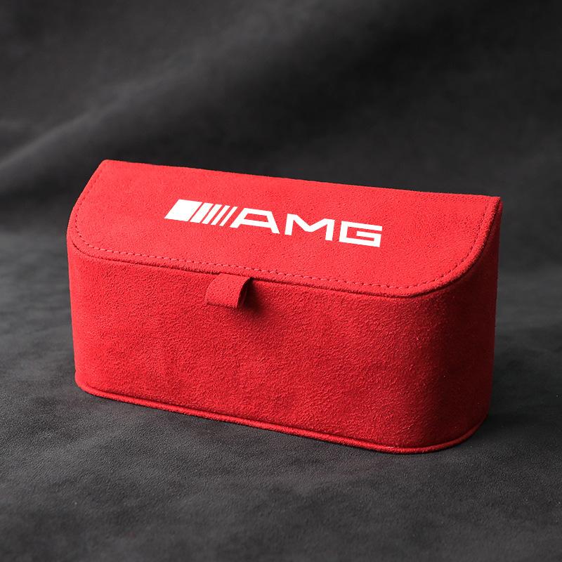 MEA4   Suede Car Sun Visor Glasses Box Car Badge Sunglasses Clips Glasses Box For Mercedes Benz AMG W177 W176 X166 X167 C257 C218 X253