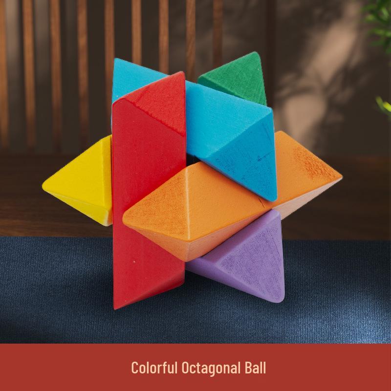 Colorful Wooden Kongming & Luban Lock Puzzle - Fun Brain-Teasing Disentanglement Challenge