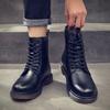 Martin boots autumn and winter velvet thickened British style black tooling men's leather shoes high-top warm cotton shoes