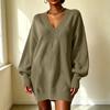 Women's Loose Fit Midi Sweater Dress with Sleeves and Collared Neckline