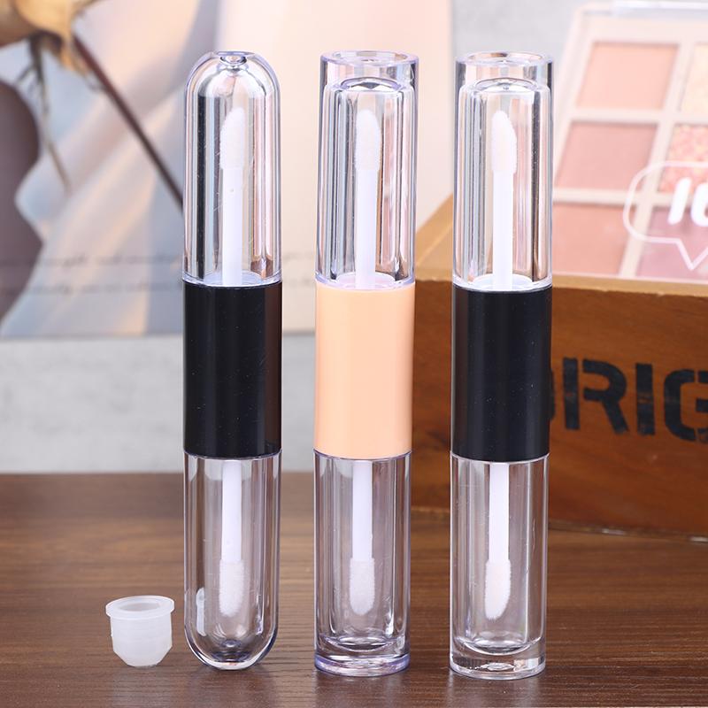 1Pcs Double-Ended 2-In-1 Oval Flat Empty Lip Gloss Tubes With Wand Leak Proof Refillable Packaging Plastic Bottle Travel Kit