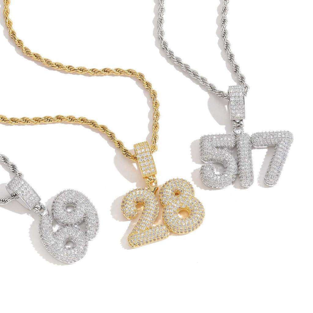 European & American Hip Hop Minimalist Bubble Font Number Pendant Necklace