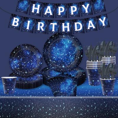 Dark Blue Starry Sky Themed Birthday Party Set Galaxy Interstellar Paper Plate Paper Cup Starry Sky Night Party Party Tableware