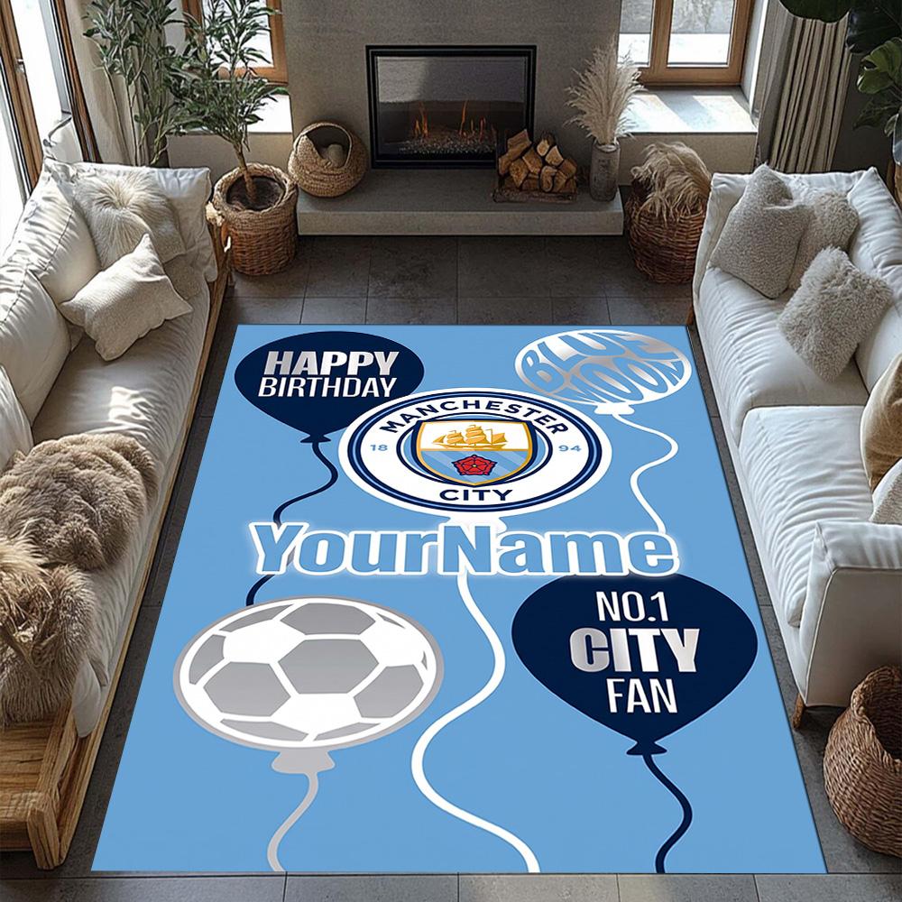 Manchester City Personalized Text Area Rug Perfect for Balcony Playrooms Study Room Kitchen Antislip Carpet Decorate Offices Gift for Festivals