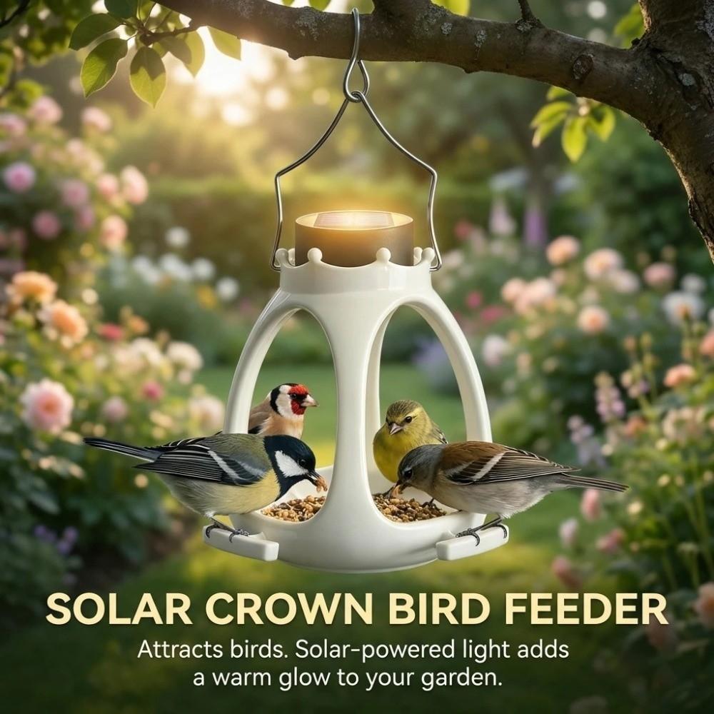 LED Light Solar-powered Bird Feeder Large Capacity Bird Feeding Station Garden Decoration