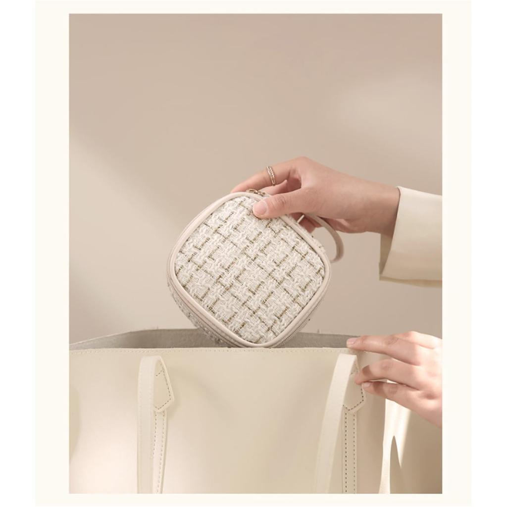 Cute Cosmetic Pouch for Women, Makeup Pouch with Small Organizer, Large Capacity, Full Makeup Storage, Travel, Portable Mini Pouch (White)