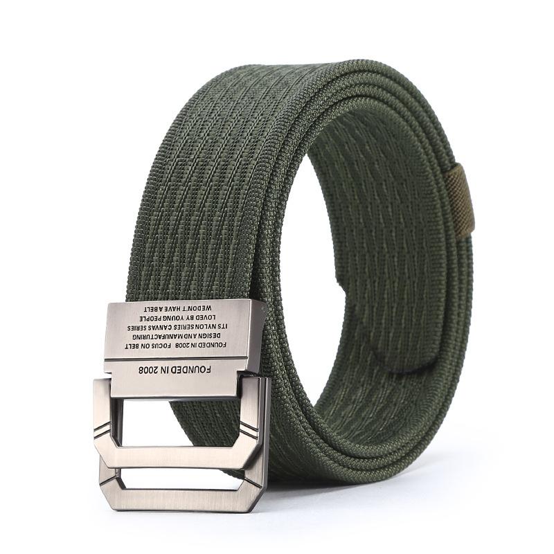 Belt Men'S Alloy Double Loop Buckle Belt Outdoor Tactical Canvas Nylon Belt