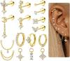 Orecchini per Cartilagine Calibro 16 per Donna Dorso Piatto Ipoallergenici Acciaio Chirurgico 316L Orecchino a Perno Cerchio Set Impilabile Gioielli Piercing
