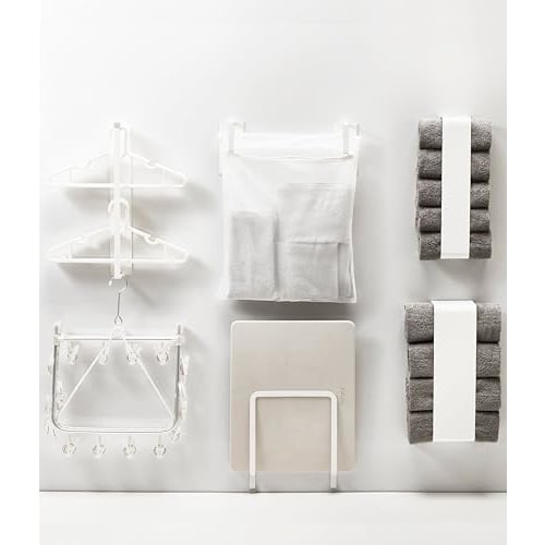 Yamazaki Magnetic Laundry Hanger Storage Rack, White, Approx. W6 x D8.5 x H46cm, Plate, Hanger Storage, Next to Washing Machine, Easy Installation, Ho