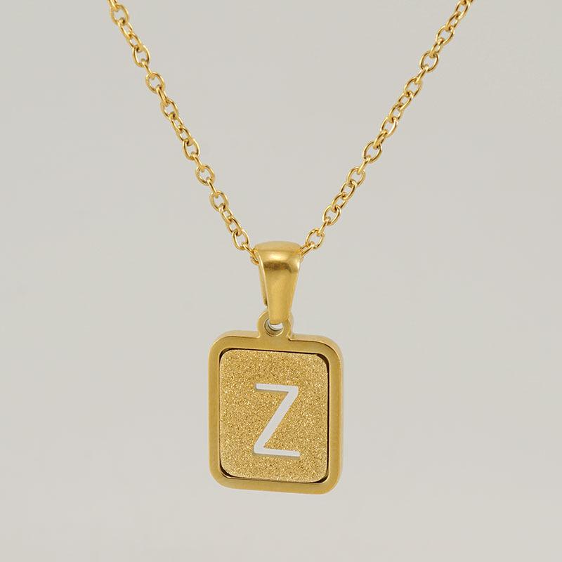 26-Letter Gold Sand Pendant Necklace for Women: Summer Collection, European/American Style, Titanium Steel, and 18K Stainless Steel Clavicle Chain.