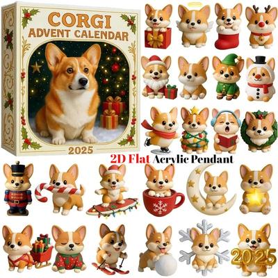 Corgi Adventní kalendář 2025, Odpočítávání 24 dní s roztomilými mini ozdobami Corgi, Vánoční dekorační sada s motivem psa pro domácí výzdobu, Pro sběratele