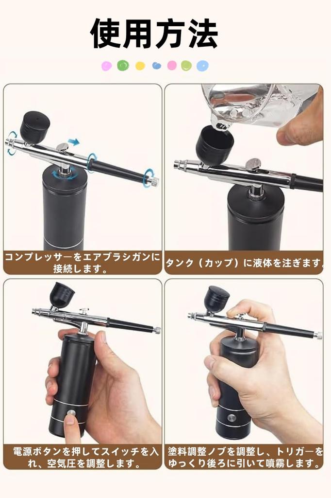 YFFSFDC Rechargeable Airbrush Compressor Handpiece, 0.3mm Nozzle, USB Type-C, Small Airbrush Set for Model Making, Painting, DIY Crafts (Black Set 2)