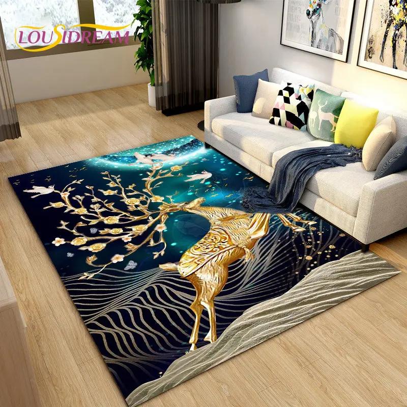 Tapete de área de rena nórdica de alce de desenho animado 3D, tapete de carpete para sala de estar, quarto, sofá, capacho decorativo, tapete de chão antiderrapante para brincadeira de criança