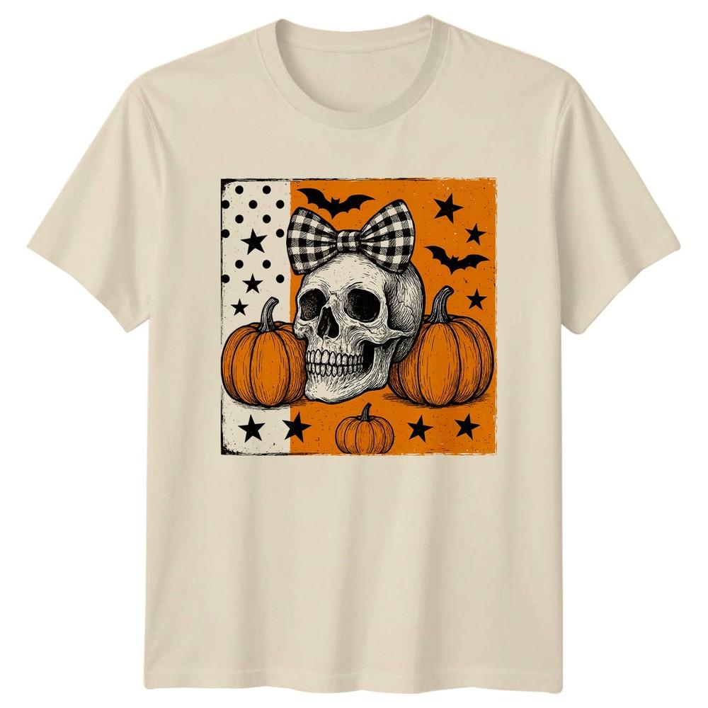 Spooky Skull With Bow Unisexs TShirt Halloween Thanksgiving Gift For Her