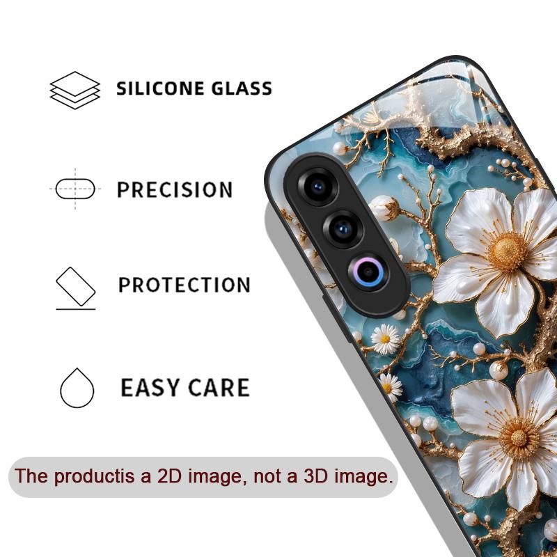 White Camellia Flower Marble Texture Tempered Glass Phone Case for OnePlus 13R 12 11 10 9 Nord CE4 3 2 Lite ACE2 ACE3 Pro Cover