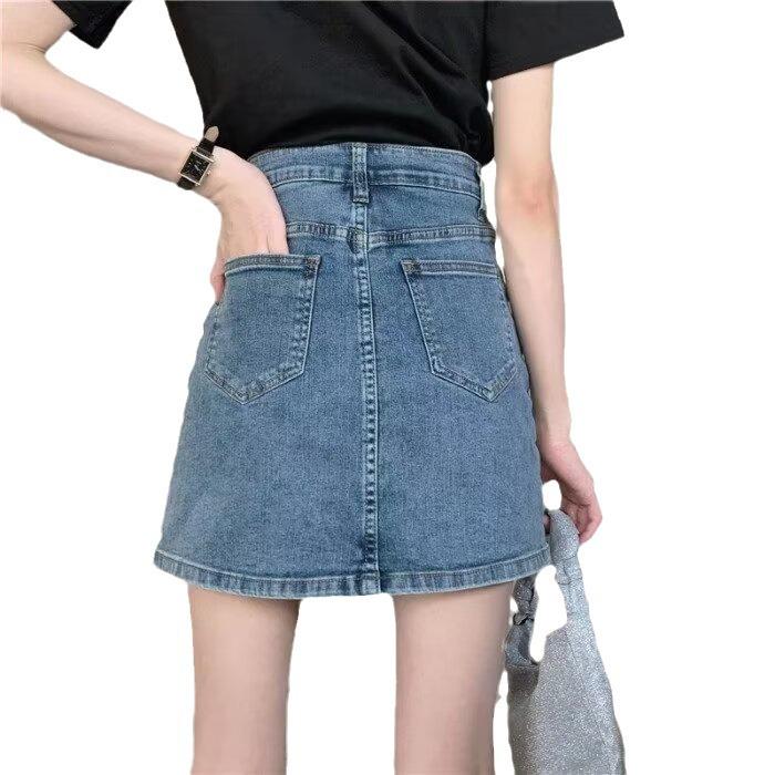 Women's Plus Size High Waist Denim Mini Skirt with Slit - Retro A-line, Slimming Summer Style