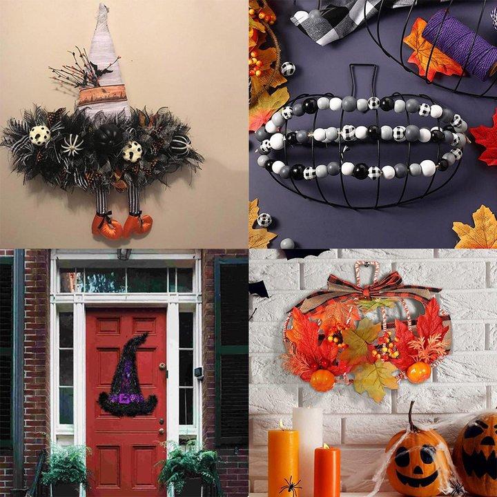 Stylish and Spooky Witch Hat Shaped Wreath Frame for Halloween Decor