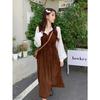 Corduroy, Winter Clothes, Sweet Mori Medium and Long Waist A-shaped Skirt, V-neck Strap Dress, Women's Suit Skirt.