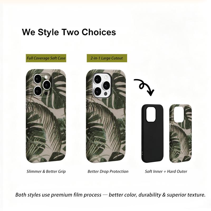 Natural Realistic Palm Leaves Art Graphic Design Modern Print Film Aesthetic Protective Shockproof Bumper Phone Case Cover For iPhone 141516ProMaxPlus
