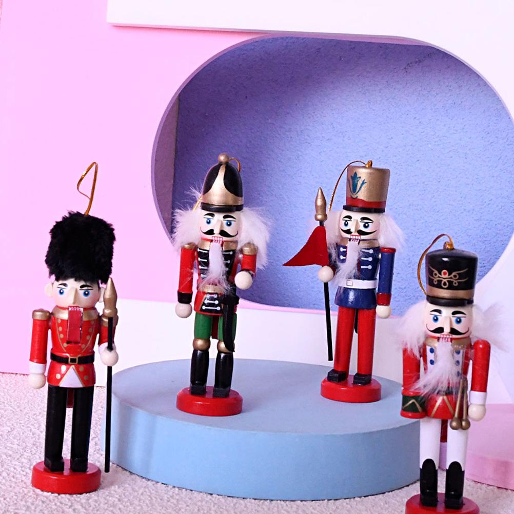 4 Pcs Painted Christmas Nutcracker Tree Decorations Hanging Nutcrackers Wood Wooden Puppet