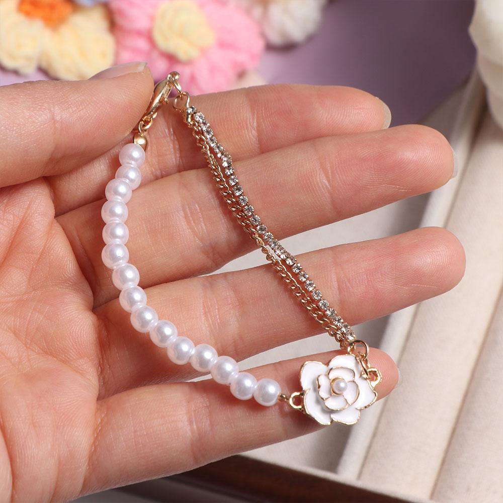 Baroque Style Pearl Bracelet Double Layer Camellia Flower Bracelets Elegant Beads Bangle  Gifts
