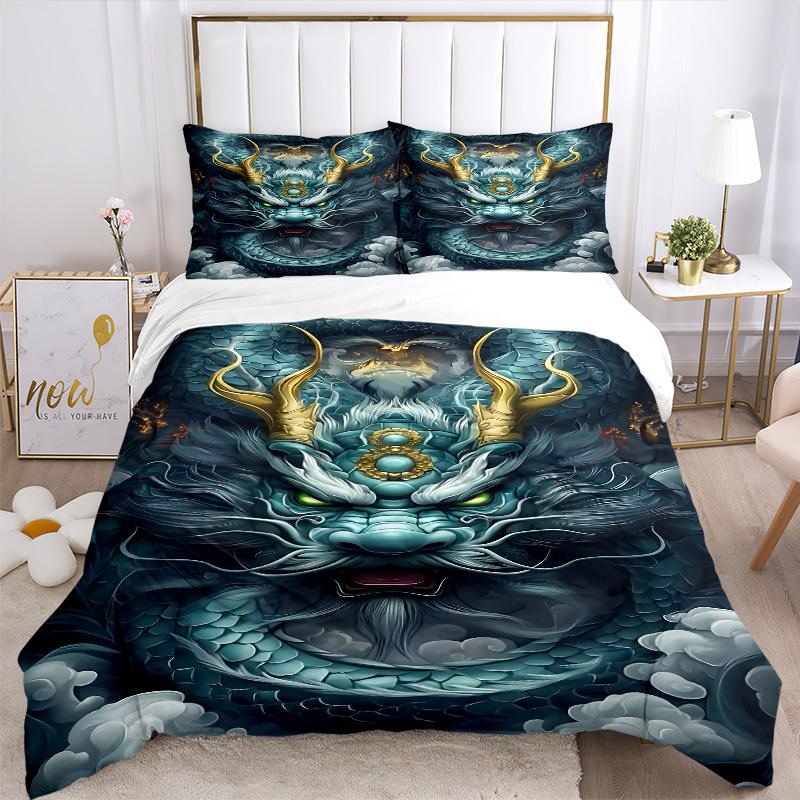 3pcs Dragon Head Duvet Cover Set - Machine Washable, Includes 1 Cover and 2 Pillowcases, No Core Included Yy251013084