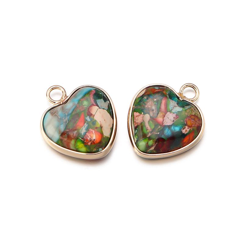 

2pcs/lot Natural Emperor Stone Pendant Classic Heart Metal Frame Charms Necklace Accessories For Women Gift Diy Jewelry Finding