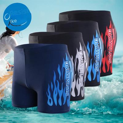 High-Waist Men's Flame Swim Trunks - Conservative, Anti-Embarrassment Beachwear