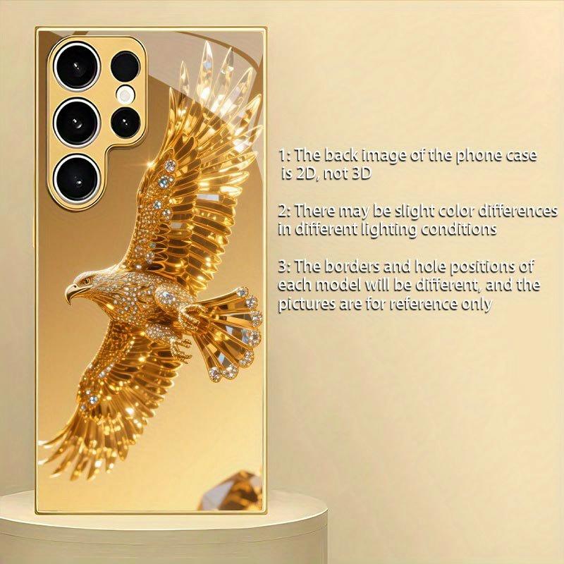 Diamond Golden Eagle Pattern Gold Glass Phone Case Suitable for Samsung Galaxy S26 S25 S24 S22 S21 S20 FE/Ultra/Plus Anti Drop