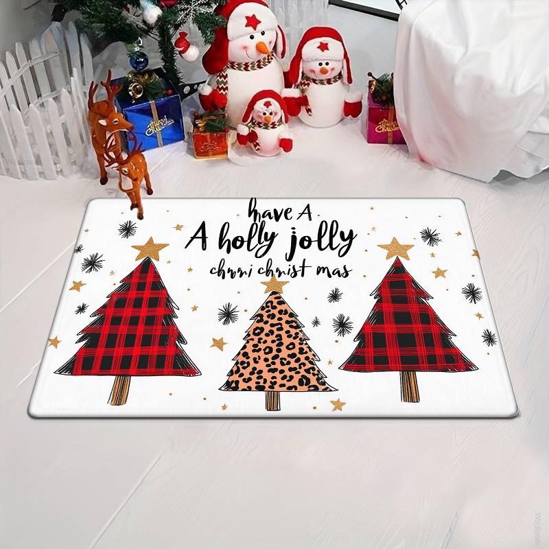 

1pc Festive Christmas Joy Door Mat - Non-Slip, Machine Washable, Polyester Flannel Mat with Snowflake & Christmas Tree Print for 40cm x 60cm