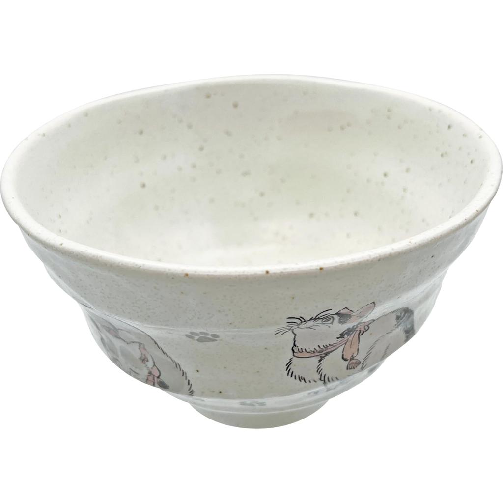 Sun Art Rice Bowl with Cat Katsushika Hokusai Japanese Matcha 12 x 7 Made in "Hokusai Animals" Design, Design, Tableware, Bowl, White, Approx. cm,