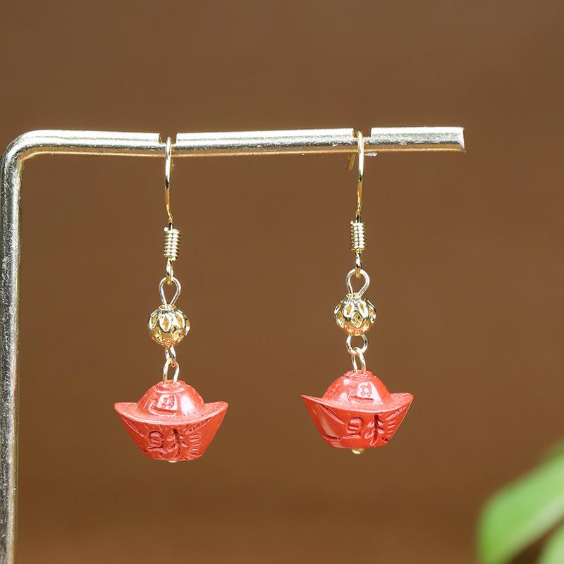 

Модные серьги-подвески в виде головы Будды из киновари - Инкрустированные песком, висячие и гвоздики в виде слитков, ювелирное изделие в подарок