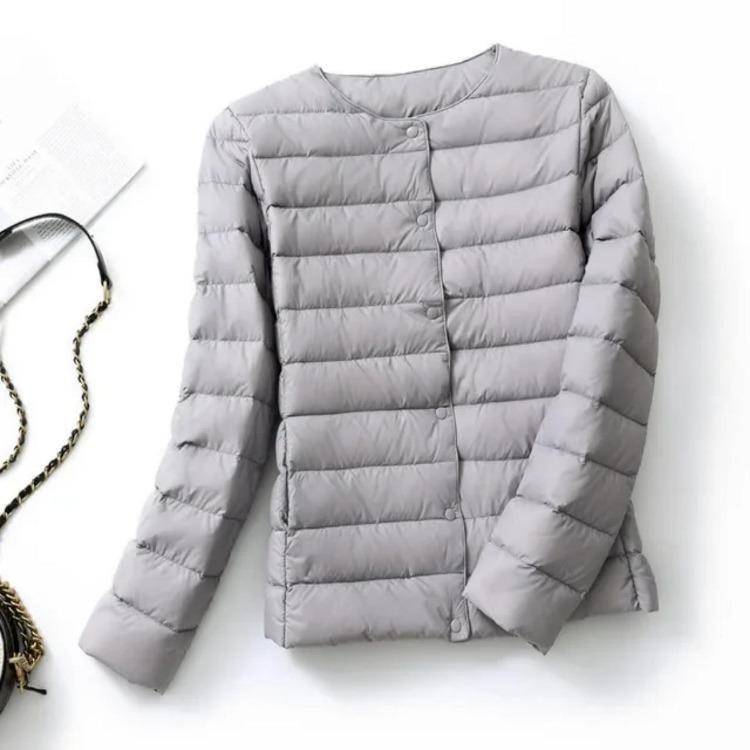 Women Puffer Jacket Down Parka Overcoat Ultralight Warm Portable Collarless O Neck Padded Spring Winter