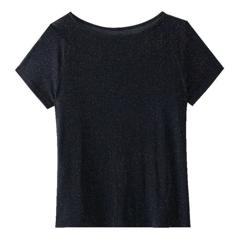 Brilliant Short-sleeved T-shirt for Women In Summer Women's New Trendy T-shirt Sexy Black Mesh Base Top