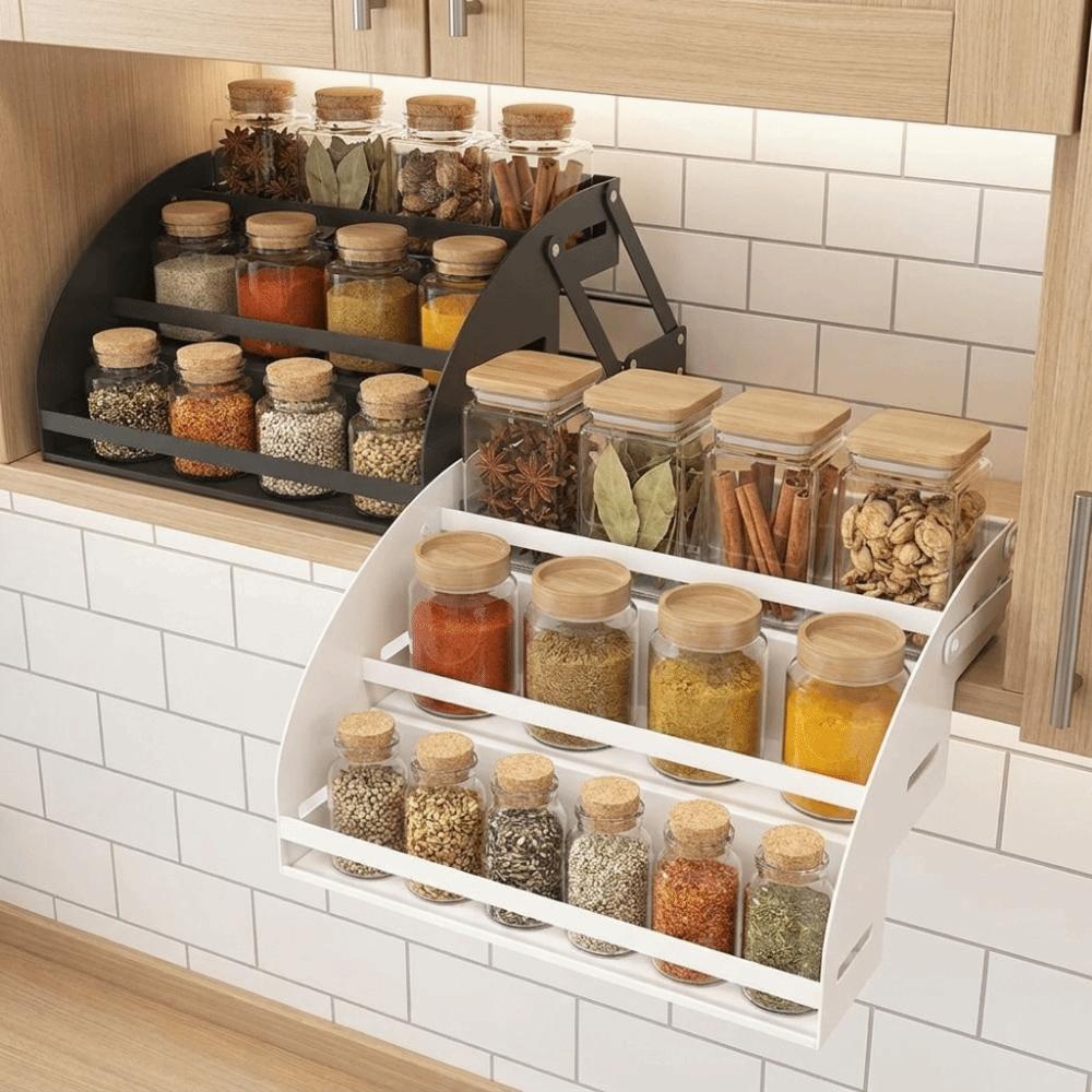 Anti Deformation 3-Tier Pull Down Spice Rack Retractable High Lift Pull Down Shelf for Top Cabinet