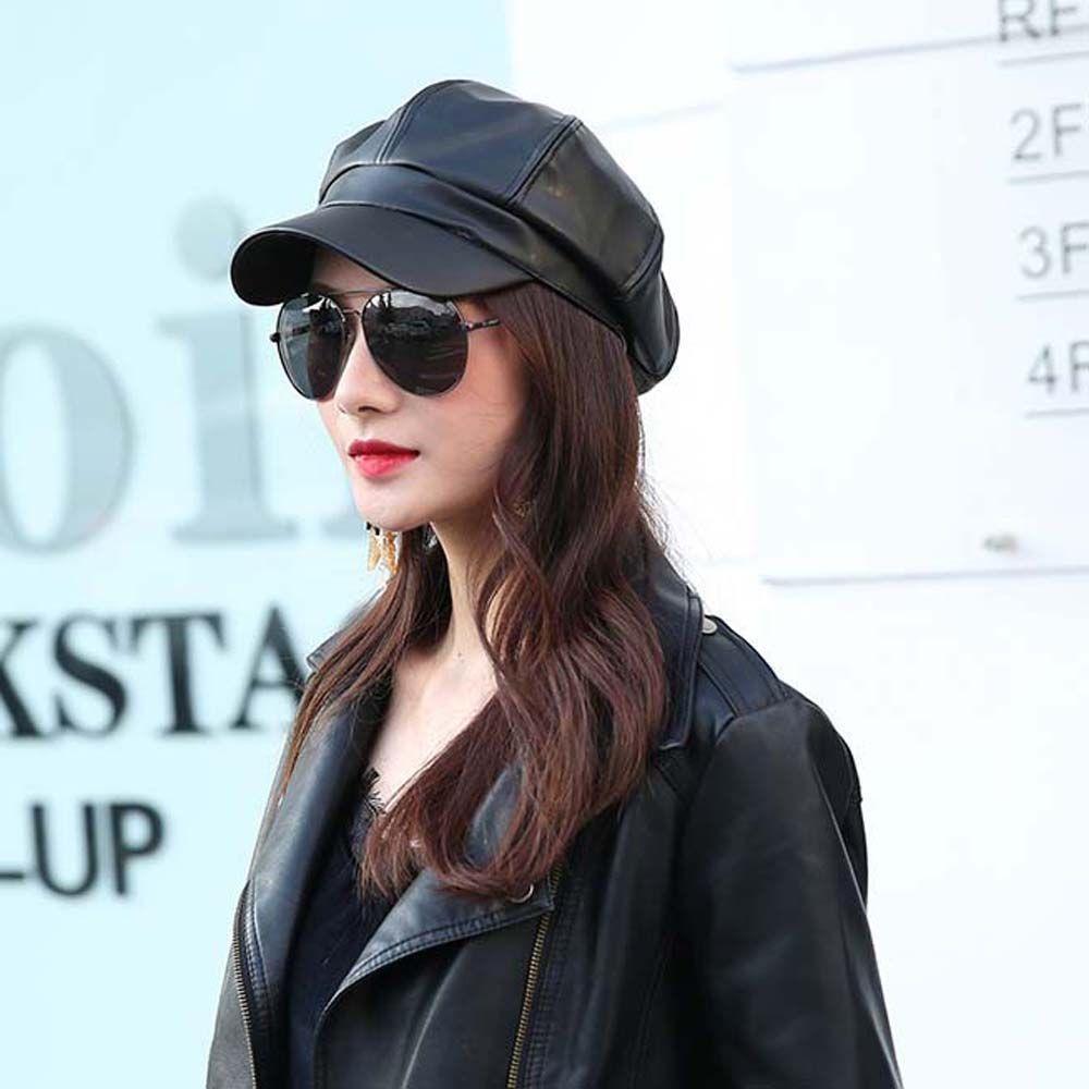 Stylish Women Beret Artist Painter Women Octagonal Cap Women Leather Hat Baseball Hat Newsboy Caps