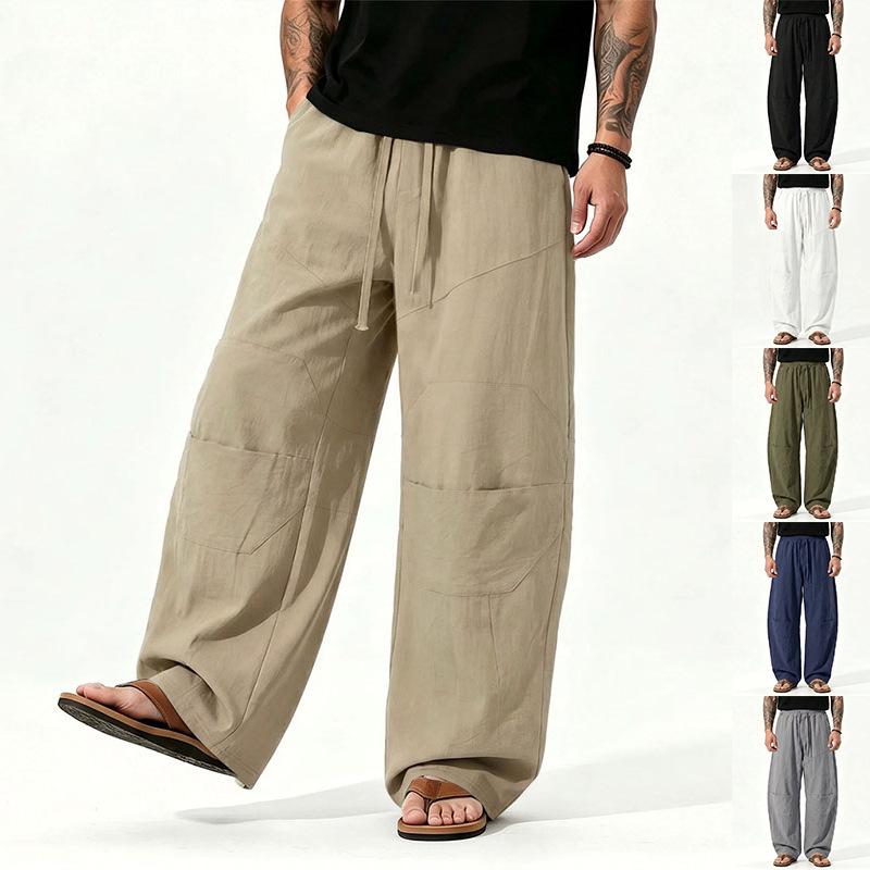 Men S Loose Fit Linen Blend Long Pants Solid Color Breathable