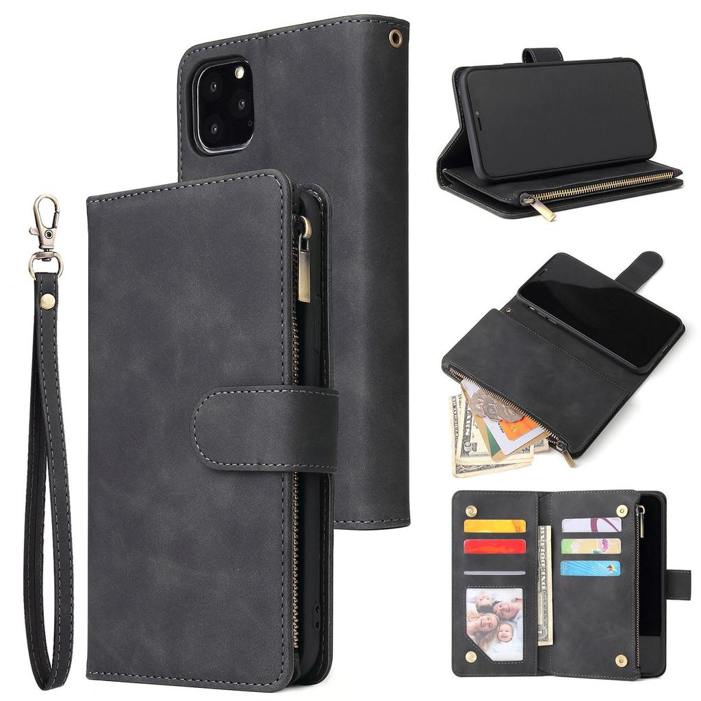 Leather Zipper Wallet Phone Case with Bracket for iPhone 12/XS