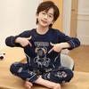 Boys Cotton Pajama Set Thin Long Sleeve Sleepwear Kids Teens Navy Style Striped Plaid Printed