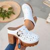 Non-tiring Feet Nude Super High Heels Women's Versatile Temperament Thick Heel Platform Rivet Fashion Baotou Sandals