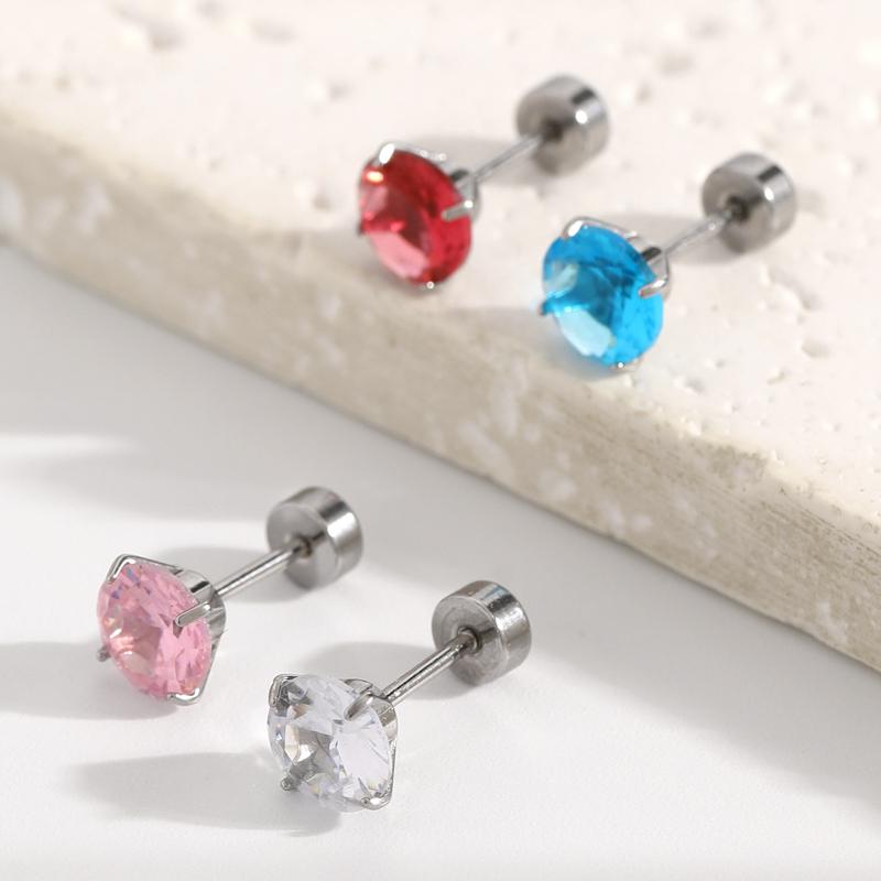 Stainless Steel Crystal Stud Earrings for Women Exquisite Colorful Zircon Ear Studs Minimalist Casual Versatile Jewelry Gift New